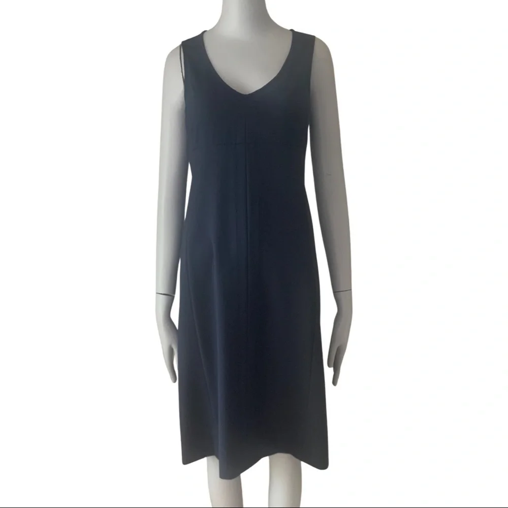THEORY Kale B V-Neck Sheath Dress Wool Blend Midi Navy Blue Style 7011610R - Picture 9 of 16